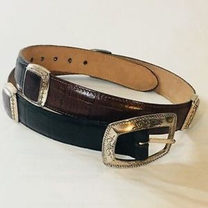 Brighton‎ Women’s 2Tone Brown & Black Elegant Leather Belt with Ornate Buckles.M